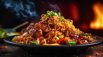 un' Yakisoba con sfocatura sfondo ai generativo foto