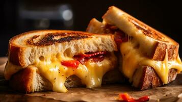 ai generativo grigliato formaggio Sandwich con sfocatura sfondo foto