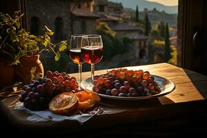 un' pittoresco vigneto sotto il caldo splendore di il pomeriggio sole. ai generativo foto