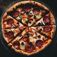 gustoso superiore Visualizza affettato Pizza italiano tradizionale il giro Pizza. ai generativo foto