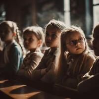 ai generativo un' gruppo di bambini seduta nel un' aula foto