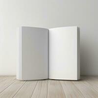 vuoto ha aperto libro modello isolato su bianca sfondo. generativo ai foto