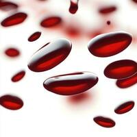 avvicinamento gocce di rosso sangue isolato su bianca, astratto sfondo. ai generativo foto