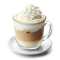 caffee latte macchiato con frustato crema su bianca sfondo. ai generativo foto