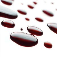 avvicinamento gocce di rosso sangue isolato su bianca, astratto sfondo. ai generativo foto