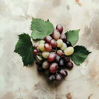 uva con le foglie piatto posare su un' grungy gesso sfondo. ai generativo foto