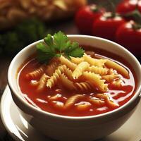 ciotola di pomodoro la minestra con pasta e parsile. ai generativo foto