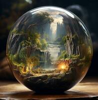 un' bicchiere palla con paesaggi dentro di esso, natura azione foto