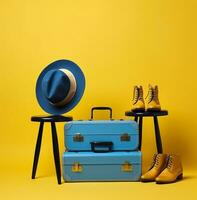 un' blu valigia, voglia di girovagare viaggio azione immagini, viaggio azione fotografie voglia di girovagare