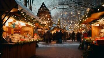 un' largo tiro di un' Natale mercato, Natale Immagine, fotorealistico illustrazione foto