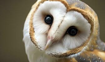 tyto alba testa, un' Comune fienile gufo. vicino su. generativo ai foto