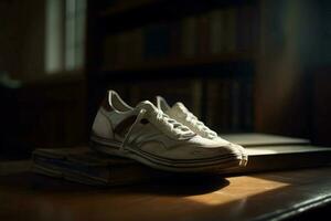 sporco bianca scarpe da ginnastica nel luce del sole. creare ai foto