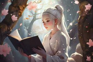 asiatico donna fioritura anime visivo romanzo gioco. creare ai foto