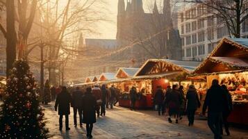 un' largo tiro di un' Natale mercato, Natale Immagine, fotorealistico illustrazione foto