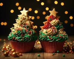 Due Natale albero cupcakes per Natale, Natale Immagine, fotorealistico illustrazione foto