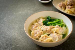 zuppa di wonton di maiale o zuppa di gnocchi di maiale con verdure - stile cibo asiatico asian foto