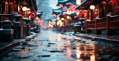 notte nevoso Natale Giappone, nuovo anno vacanza, sfocato sfondo - ai generato Immagine foto