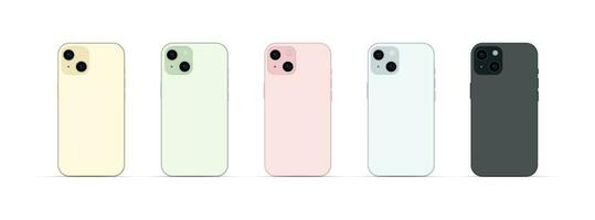 nuovo smartphone 15, moderno smartphone gadget, impostato di 5 pezzi nel nuovo originale colori - vettore foto