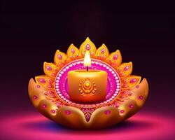 un' Diwali illuminato lampada con luminosa colori e modelli, Diwali azione immagini e illustrazioni foto