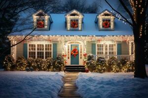 Residenziale Casa con Natale decorazioni. generativo ai foto