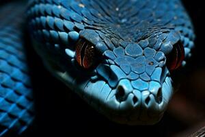 esotico blu vipera serpente viso. creare ai foto