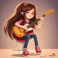 adolescenziale ragazza giocando chitarra 3d cartone animato personaggio foto