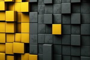 astratto sfondo di giallo e nero cubi. 3d rendere illustrazione. ai generato foto