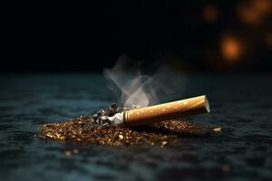 sigaretta mozziconi e portacenere su un' buio sfondo generativo ai foto