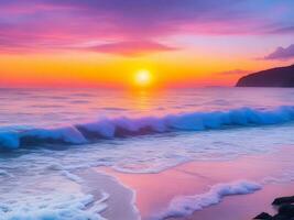 natura bellezza brilla nel tranquillo costiero tramonto, ai generativo foto