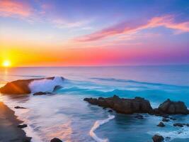 natura bellezza brilla nel tranquillo costiero tramonto, ai generativo foto