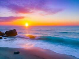 natura bellezza brilla nel tranquillo costiero tramonto, ai generativo foto