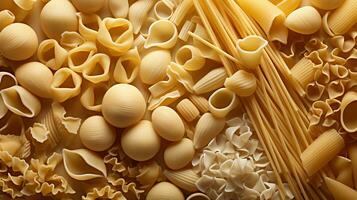 generativo ai, varietà di tipi, colori e forme di italiano pasta, struttura sfondo foto