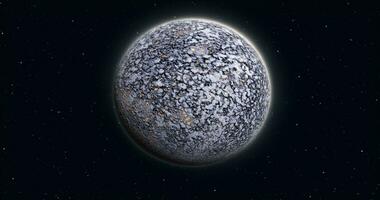 astratto realistico spazio Filatura pianeta il giro sfera con un' Cracked grigio superficie nel spazio contro il sfondo di stelle foto