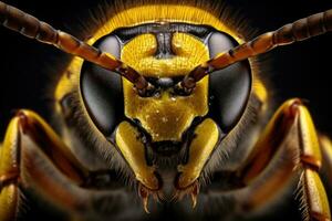 macro Immagine di un' calabrone vespula volgare, vicino su di un' vespa vespula volgare, ai generato foto