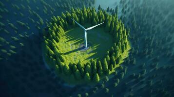 generativo ai, vento turbine nel un' campo, verde azienda agricola paesaggio. l'ambiente eco-friendly energia generazione. rinnovabile energia fonte. foto