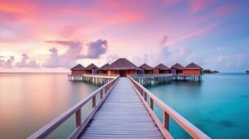 generativo ai, Maldive viaggio destinazione, acqua Hotel ricorrere bungalow. un' posto per sogni. foto