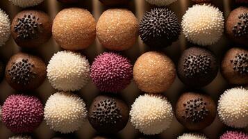 generativo ai, cioccolato caramella palle, vicino su tradizionale brasiliano Brigadeiro foto