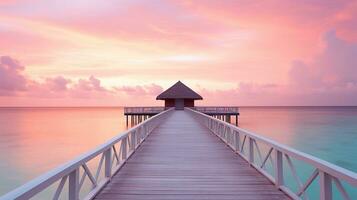 generativo ai, Maldive viaggio destinazione, acqua Hotel ricorrere bungalow. un' posto per sogni. foto