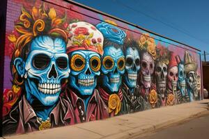 strada murale raffigurante vivace scheletrico figure in mezzo giorno di il morto celebrazioni foto