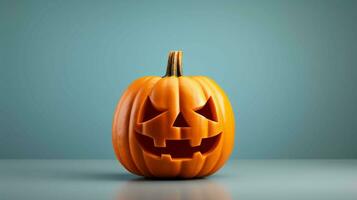 un' Jack o lanterna Halloween zucca su un' pastello sfondo Perfetto per delicato di stagione arredamento foto