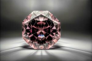 un' rosa diamante seduta su superiore di un' tavolo. ai generato foto