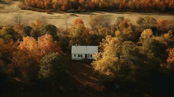 generativo ai, autunno colorato foresta bellissimo paesaggio nel fricchettone Vintage ▾ retrò stile, smorzato neutro colori. foto