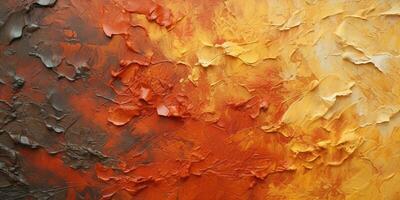 generativo ai, avvicinamento di impasto astratto ruvido autunno colori arte pittura struttura, arancia autunno sfondo foto