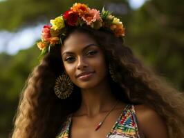 foto di emotivo dinamico posa brasiliano donna nel autunno ai generativo