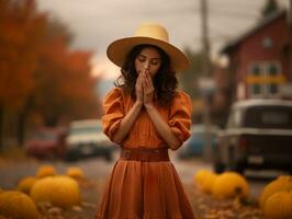 foto di emotivo dinamico posa messicano donna nel autunno ai generativo