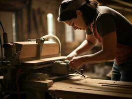 foto tiro di un' naturale donna Lavorando come un' costruzione lavoratore ai generativo