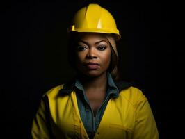 foto tiro di un' naturale donna Lavorando come un' costruzione lavoratore ai generativo