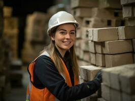 foto tiro di un' naturale donna Lavorando come un' costruzione lavoratore ai generativo