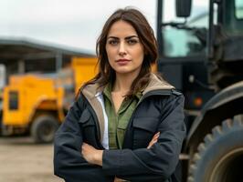 foto tiro di un' naturale donna Lavorando come un' costruzione lavoratore ai generativo