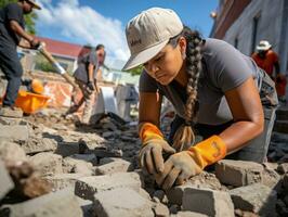 foto tiro di un' naturale donna Lavorando come un' costruzione lavoratore ai generativo